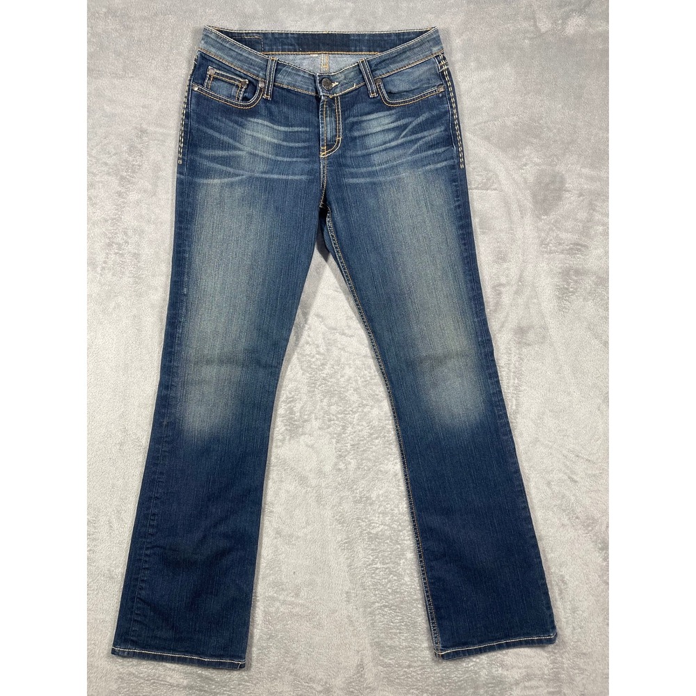 BKE Denim Jeans Mens 30(31)x33.5(32.5) Blue Bootcut Whiskered Faded Medium Wash